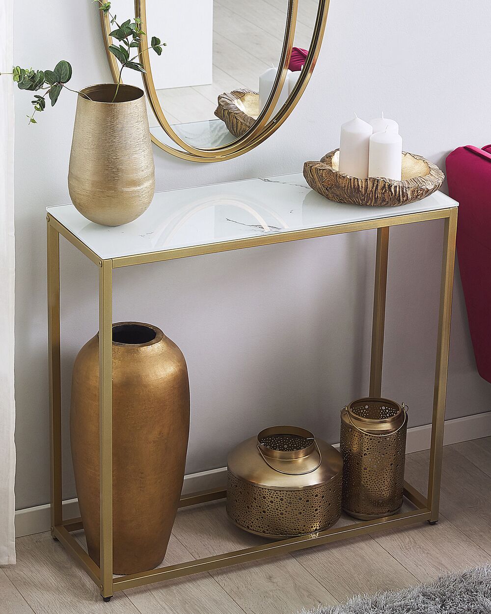 Konsolentisch DELANO Sicherheitsglas Marmor Optik / Gold