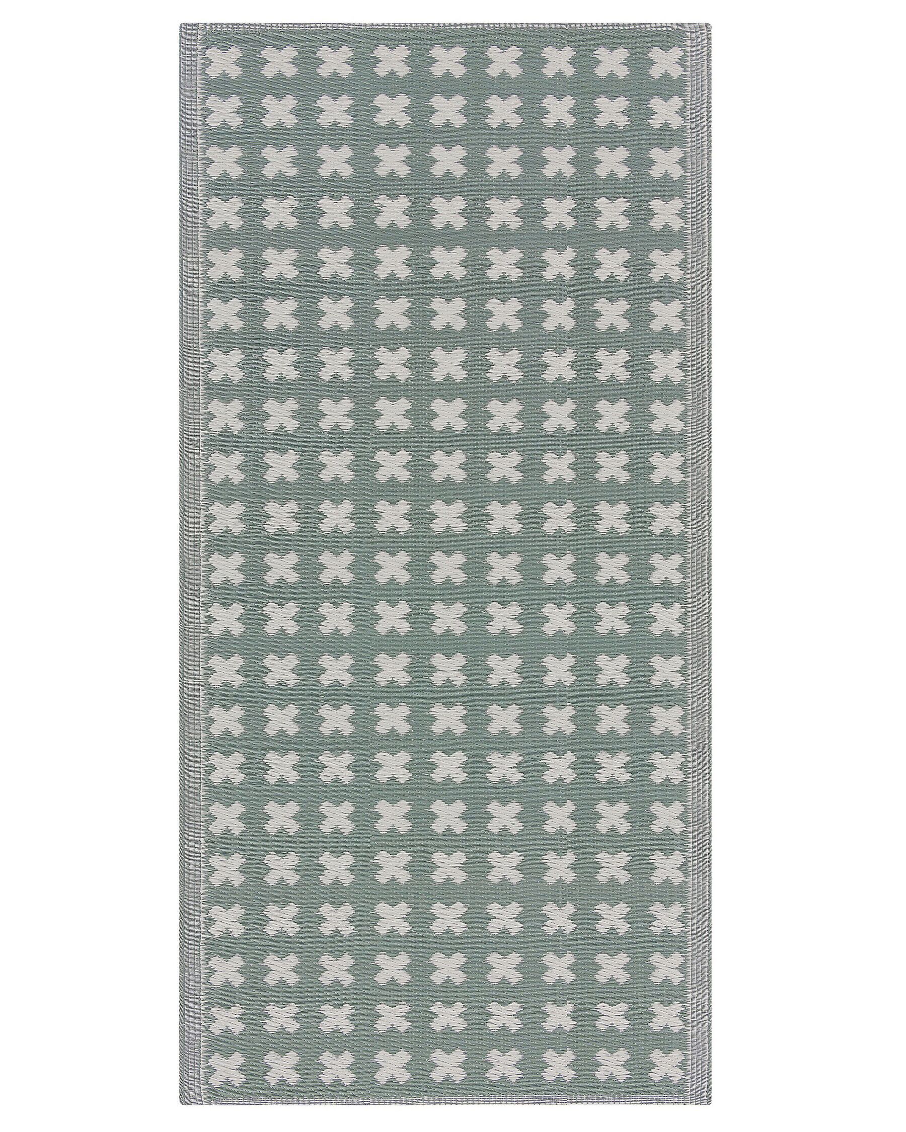 Tapis extérieur vert au motif croix blanches 90 x 180 cm ROHTAK_766390
