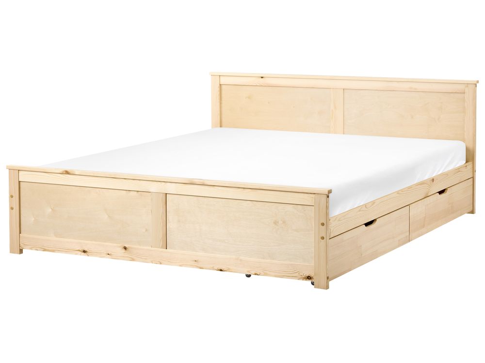 Bed with 2 Drawers DAUPHIN Pine Wood Light Brown 180 x 200 cm (EU Super King)
