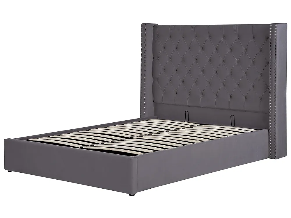 Letto contenitore LUBBON Velluto Grigio 140 x 200 cm_833517