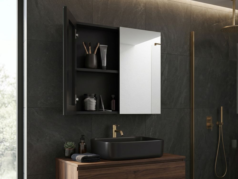 Armadio a muro per specchio da bagno NAVARRA 80 cm x 70 cm Nero