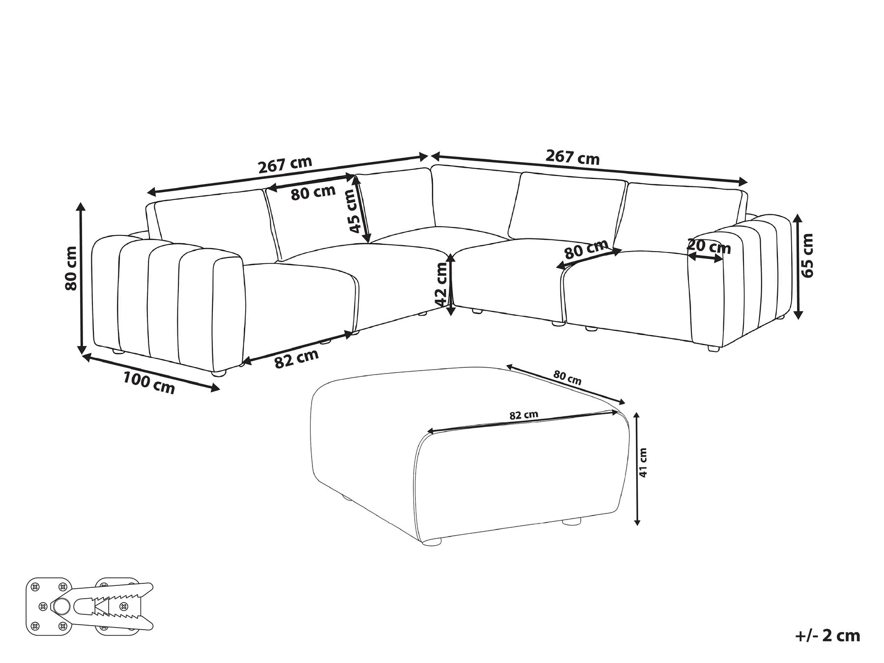 Modular Corner Sofa 5 Seater KIVVIK with Ottoman Boucle Off-White Left Hand_1045808