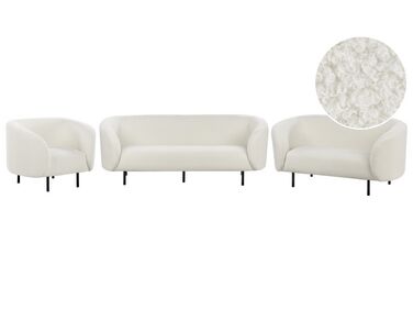 Set di divani tessuto bouclè bianco e nero 6 posti LOEN