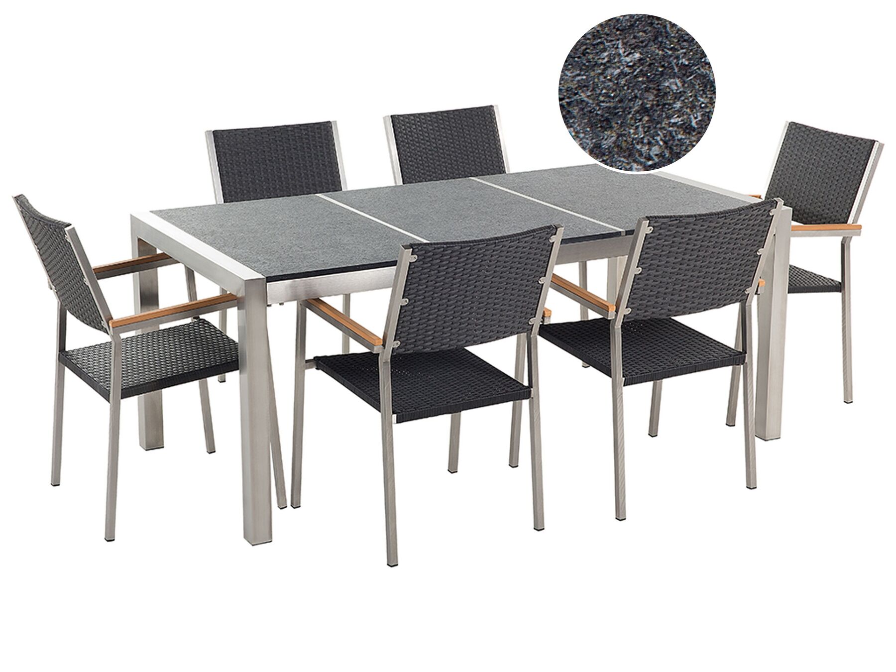 Set di tavolo e sedie da giardino in acciaio basalto e rattan 180 cm nero fiammato GROSSETO_465302