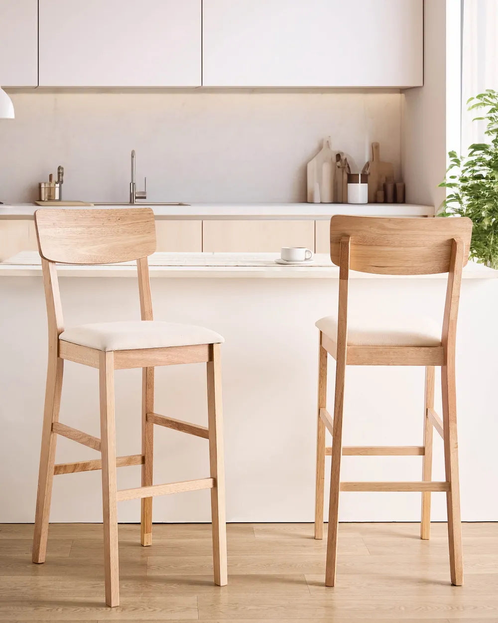 Sæt med 2 barstole AMBLER Træ Lysebrun/beige