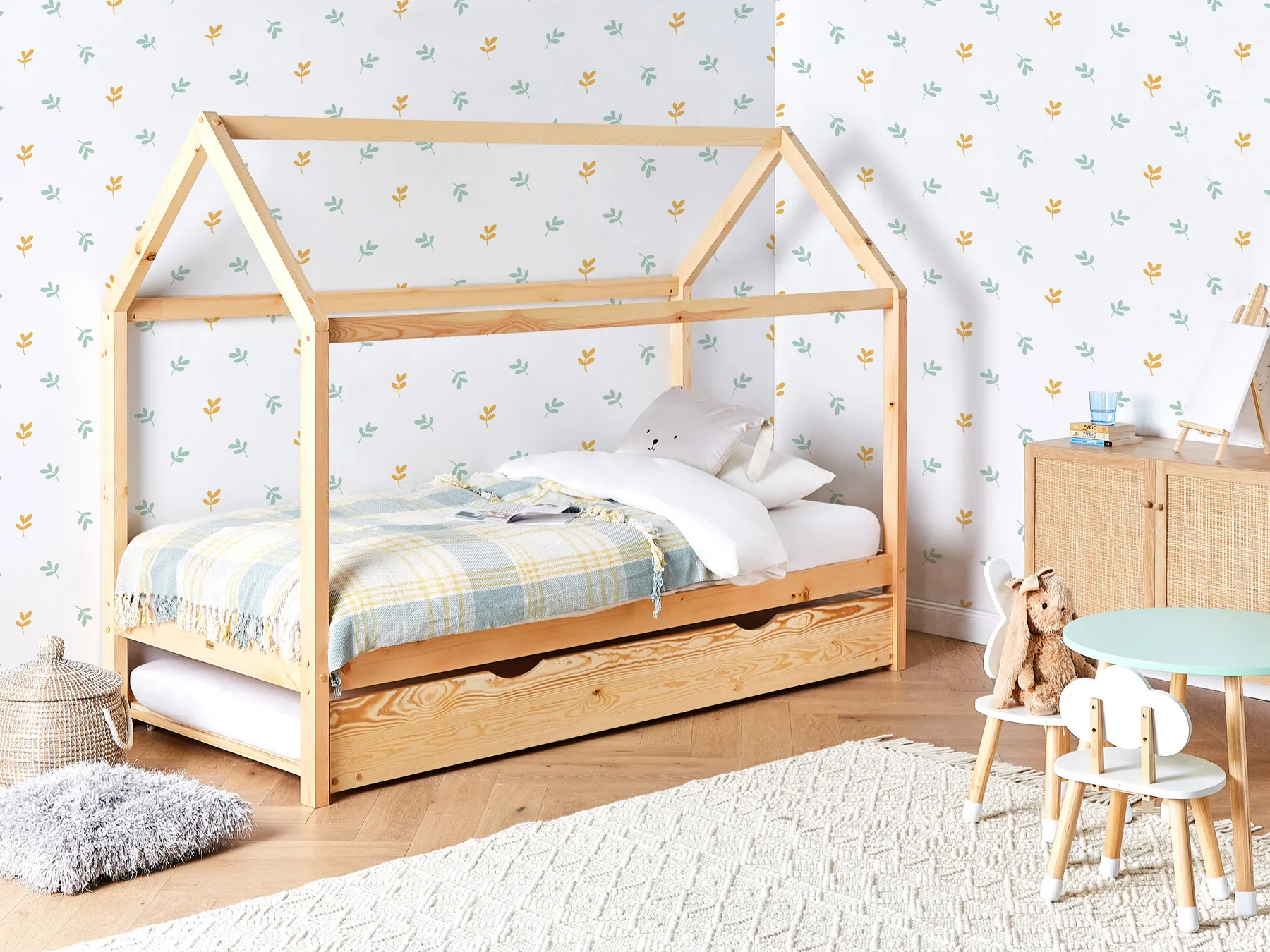 Kids Trundle Bed Pine Wood CRILLON 90 x 200 cm (EU Single) Light Brown_961883