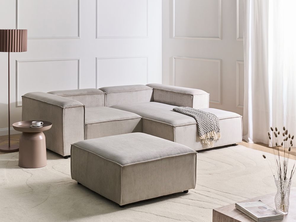Modul Ecksofa 2-Sitzer ARDAL mit Ottomane Cord Taupe linksseitig