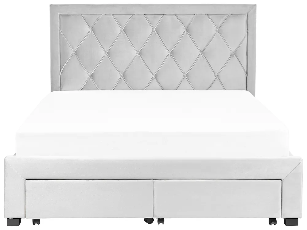 Bett mit Schubladen LIEVIN Samtstoff Hellgrau 160 x 200 cm_858071