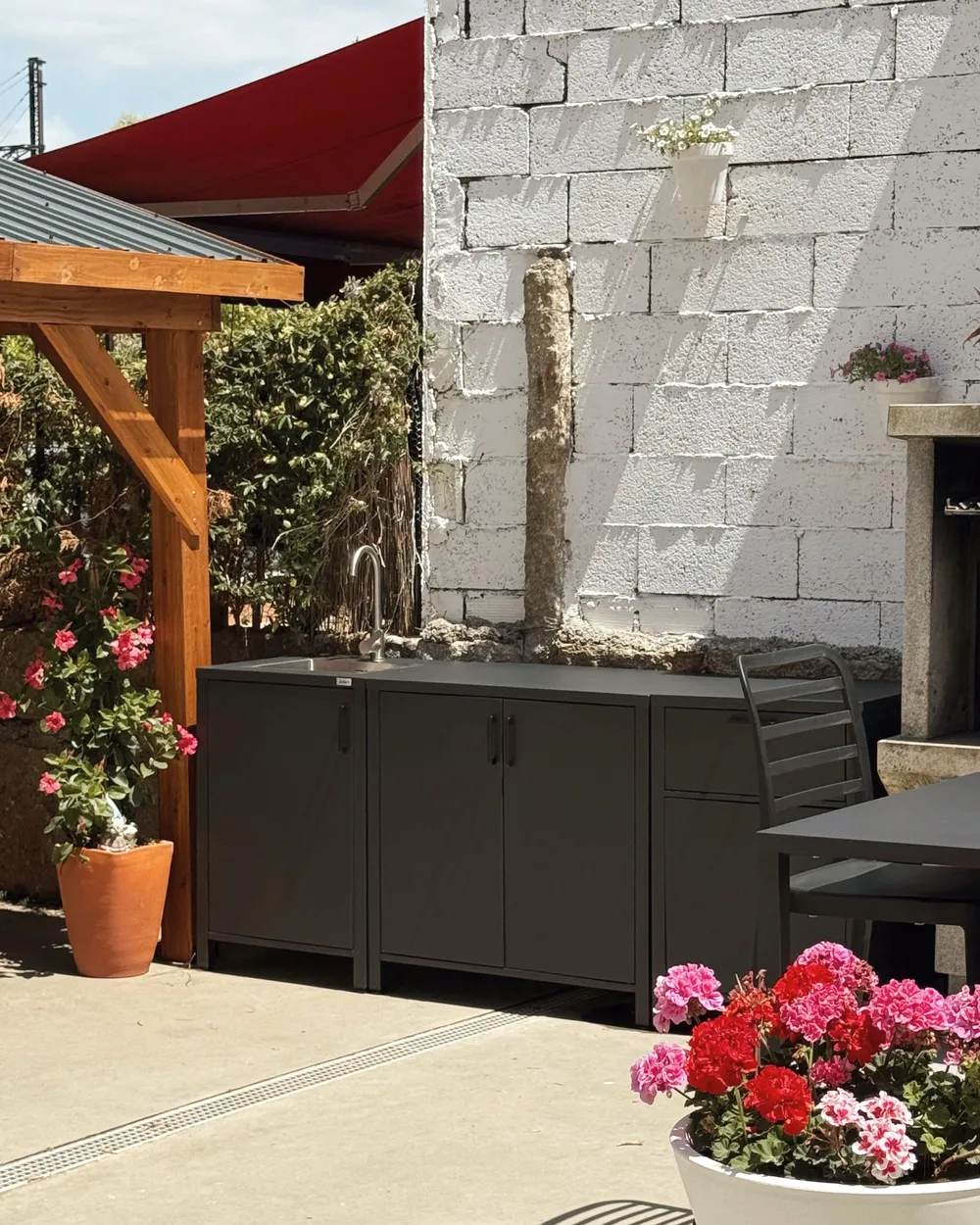 Outdoor Kitchen Set with Sink ROCHA Graphite Grey Metal_1084529