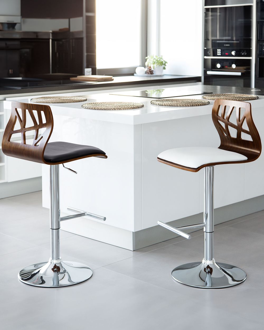 Lot de 2 chaises de bar PETERSBURG Cuir PU Blanc/argenté