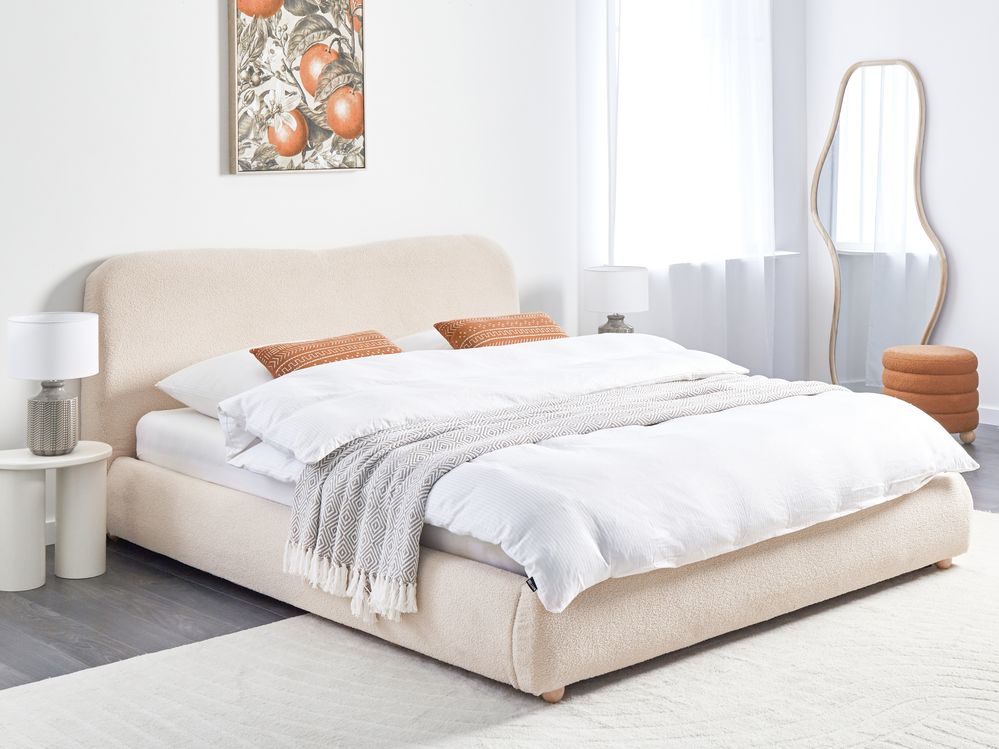 Cama con almacenaje BLAGNAC Bouclé Beige claro 180 x 200 cm
