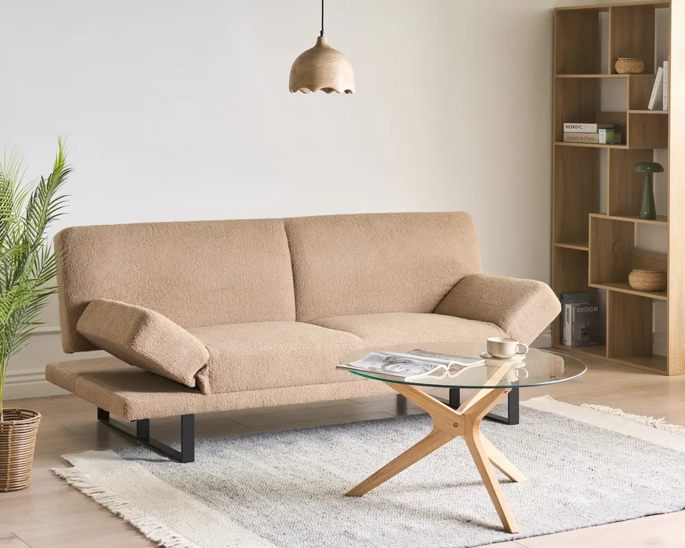 Sofa Bed 2 Seater YORK Boucle Beige_1009230
