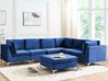 Left Hand 6 Seater Modular Velvet Corner Sofa with Ottoman Blue EVJA_859796