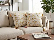 Set of 2 Decorative Cushions ABUTILON 45 x 45 cm Beige Floral Pattern_1179946