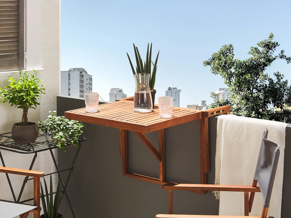 Acacia Balcony Hanging Table 60 x 40 cm Dark Wood UDINE Beliani.pl