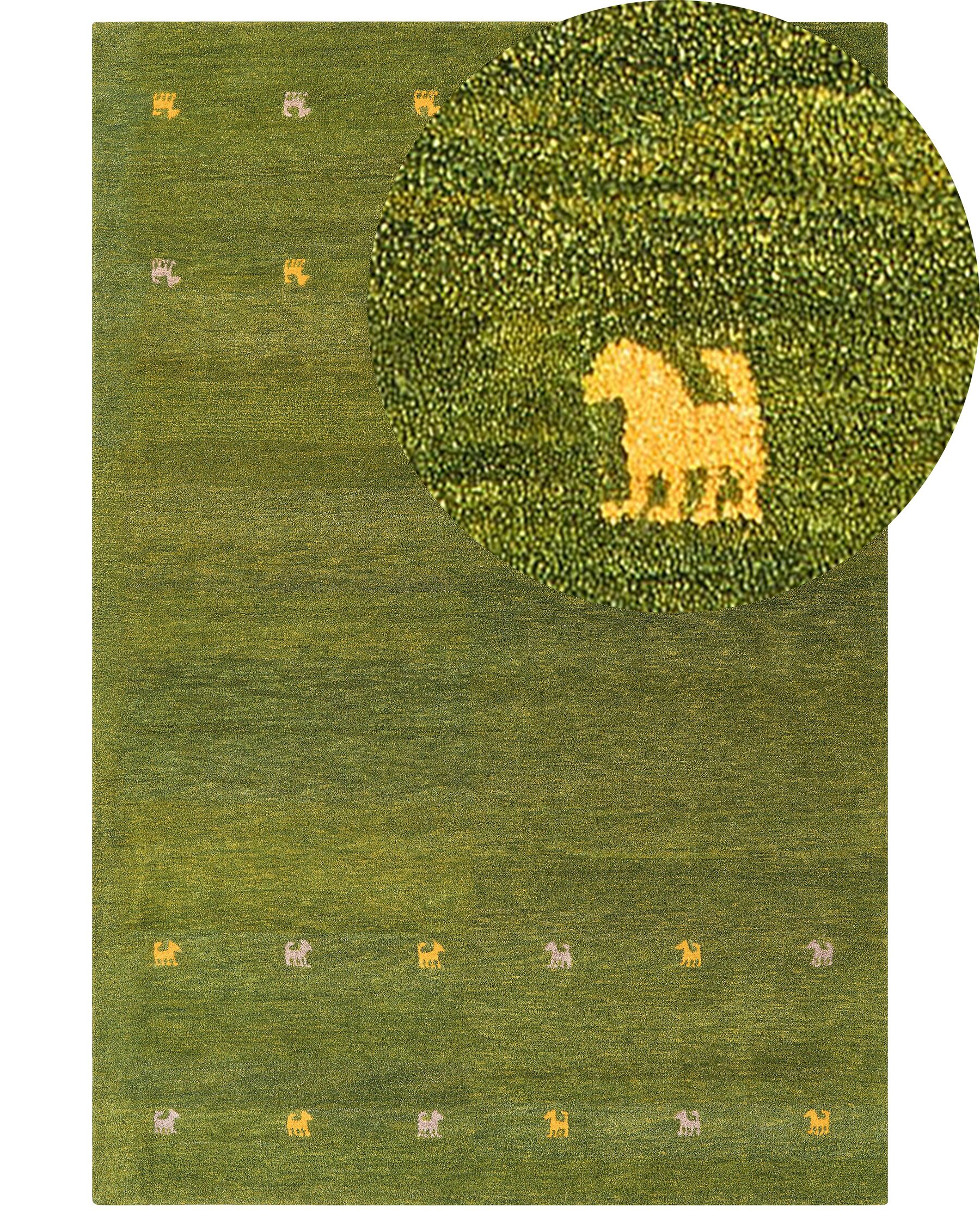 Gabbeh Teppich Wolle grün 200 x 300 cm Tiermuster Hochflor YULAFI_855762