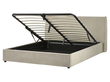 Zamatová posteľ s úložným priestorom 160 x 200 cm sivobéžová LAVAUR