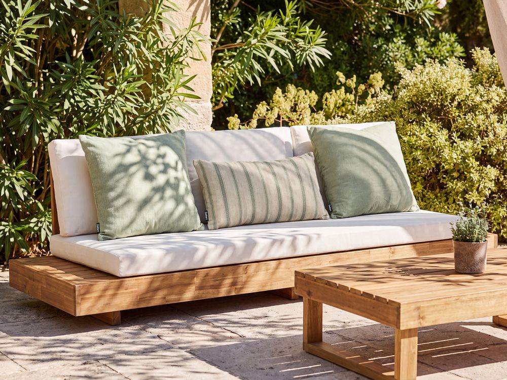 Lot de 3 coussins d'extérieur MANZANIT À rayure 30 x 50 cm 45 x 45 cm Vert
