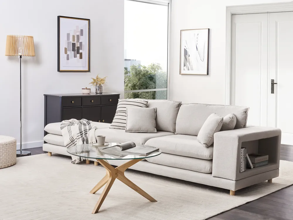 Sofa dla 2 osób HEDEN z otomaną Jasnobeżowy