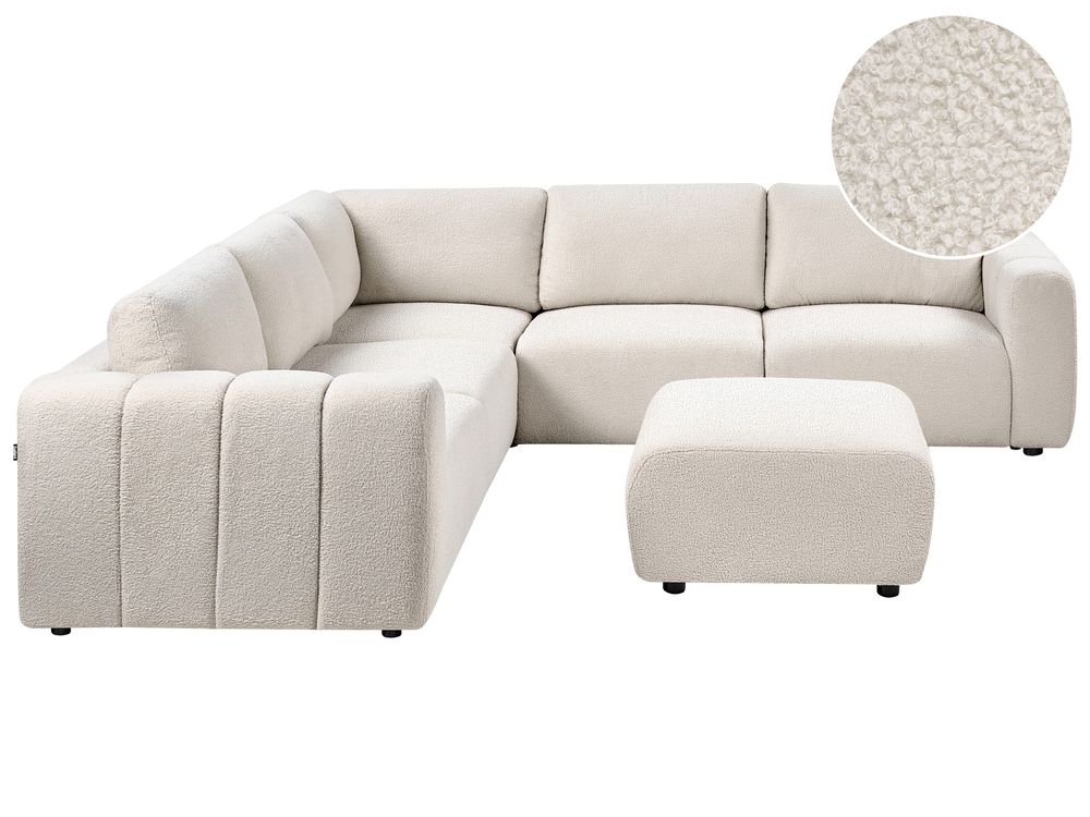 Modul Ecksofa 5-Sitzer KIVVIK mit Ottomane Bouclé Cremeweiss rechtsseitig