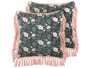 Set of 2 Decorative Cushions PARROTIA 45 x 45 cm Velvet Teal Floral Pattern_839003