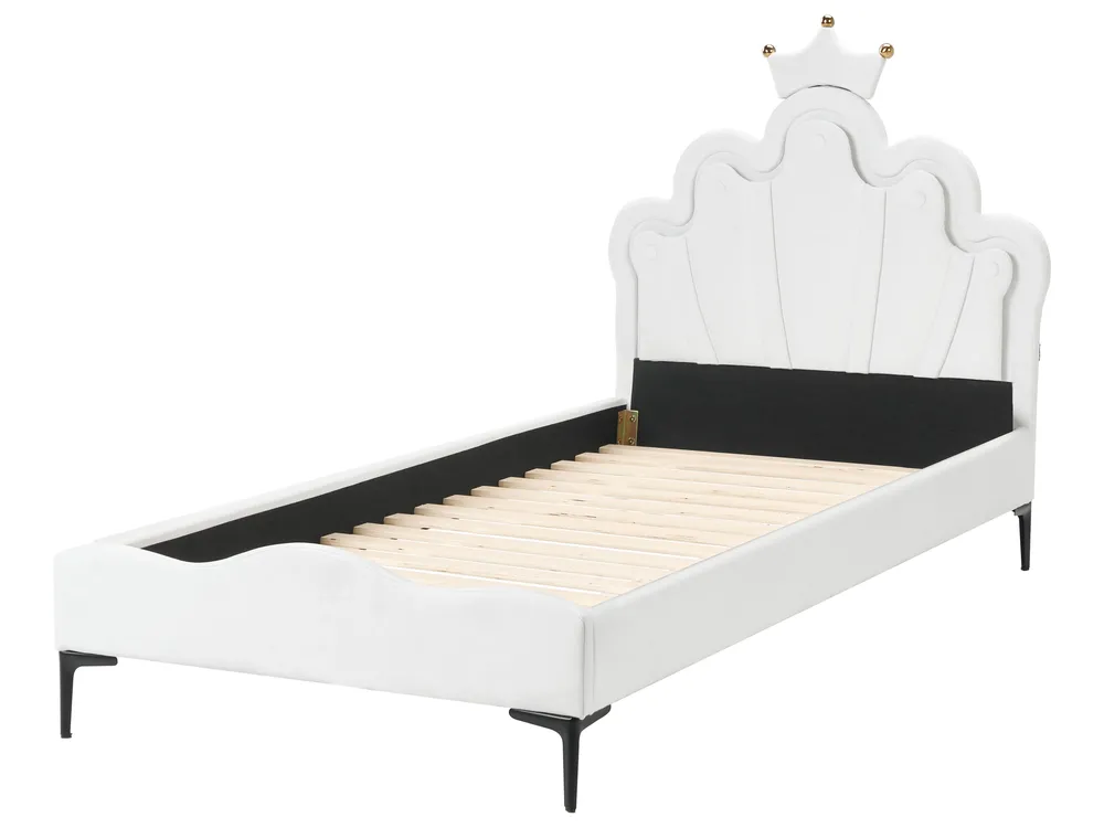 Cama infantil Coroa Veludo RUBIAN 90 x 200 cm Com luzes LED Branco_962144