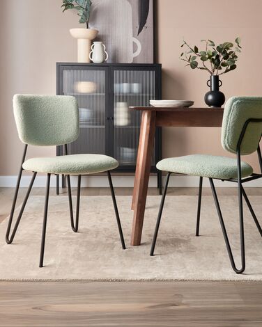 Set of 2 Boucle Dining Chairs Light Green NELKO