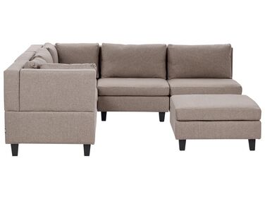 5 Seater Right Hand Modular Fabric Corner Sofa with Ottoman Brown UNSTAD