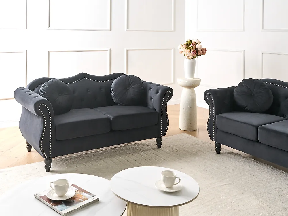 Sofa dla 2 osób SKIEN Welur Czarny