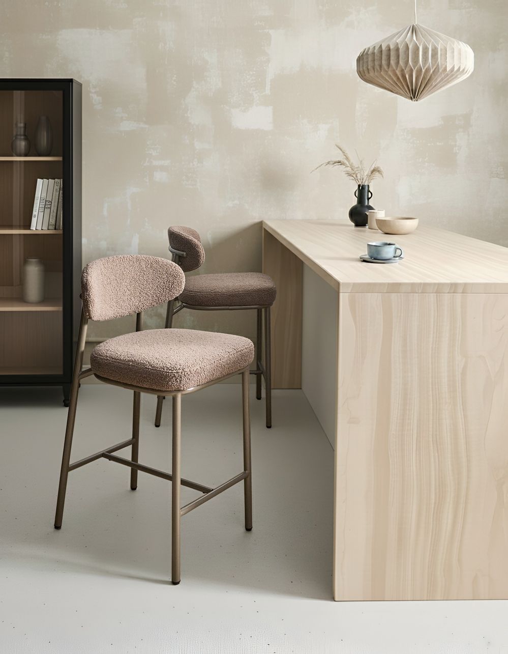 Set di 2 sedie alte UNITY Bouclé Tortora