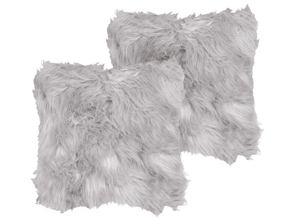 Conjunto de 2 cojines decorativos LUBHA 42 x 42 cm Pelo sintético Gris claro Liso