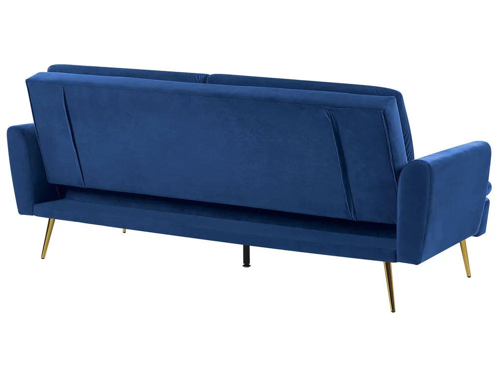 Divano Letto a 3 Posti Rivestimento in Velluto Blu Navy Gambe in Legno Senja