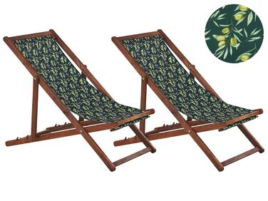 Set di 2 sedie a sdraio legno acacia scuro motivo olive verde ANZIO