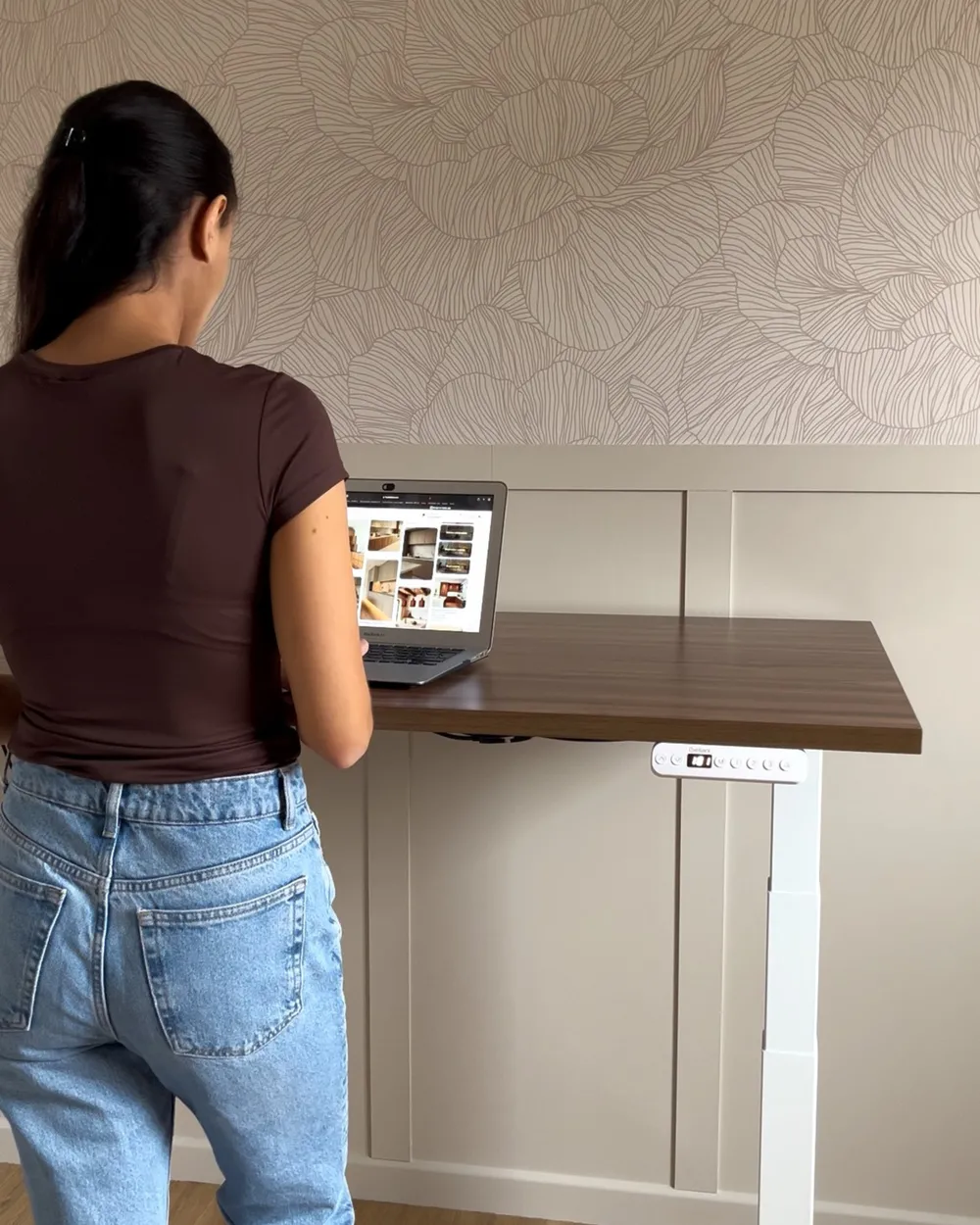 Electric Adjustable Standing Desk DESTINES 180 cm 80 cm Brown/ White_1039543