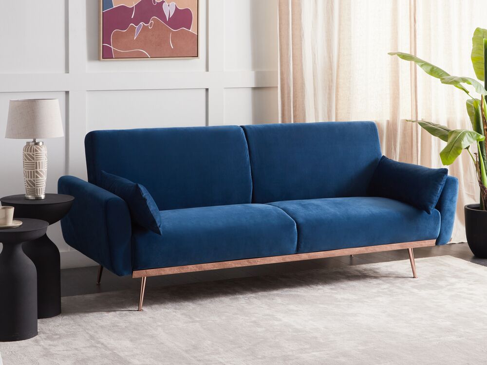 Velvet Sofa Bed Navy Blue EINA Beliani