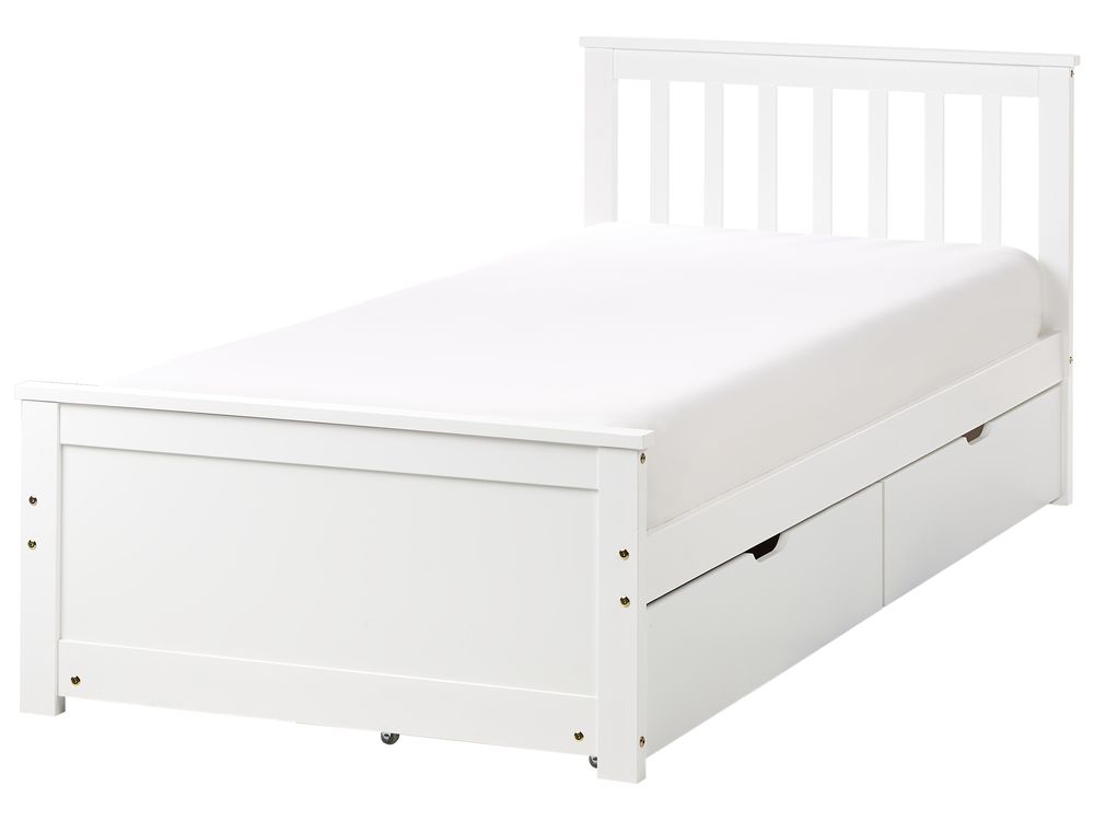 Bed with Storage Drawers Wood OLENDON 90 x 200 cm EU Single White Beliani
