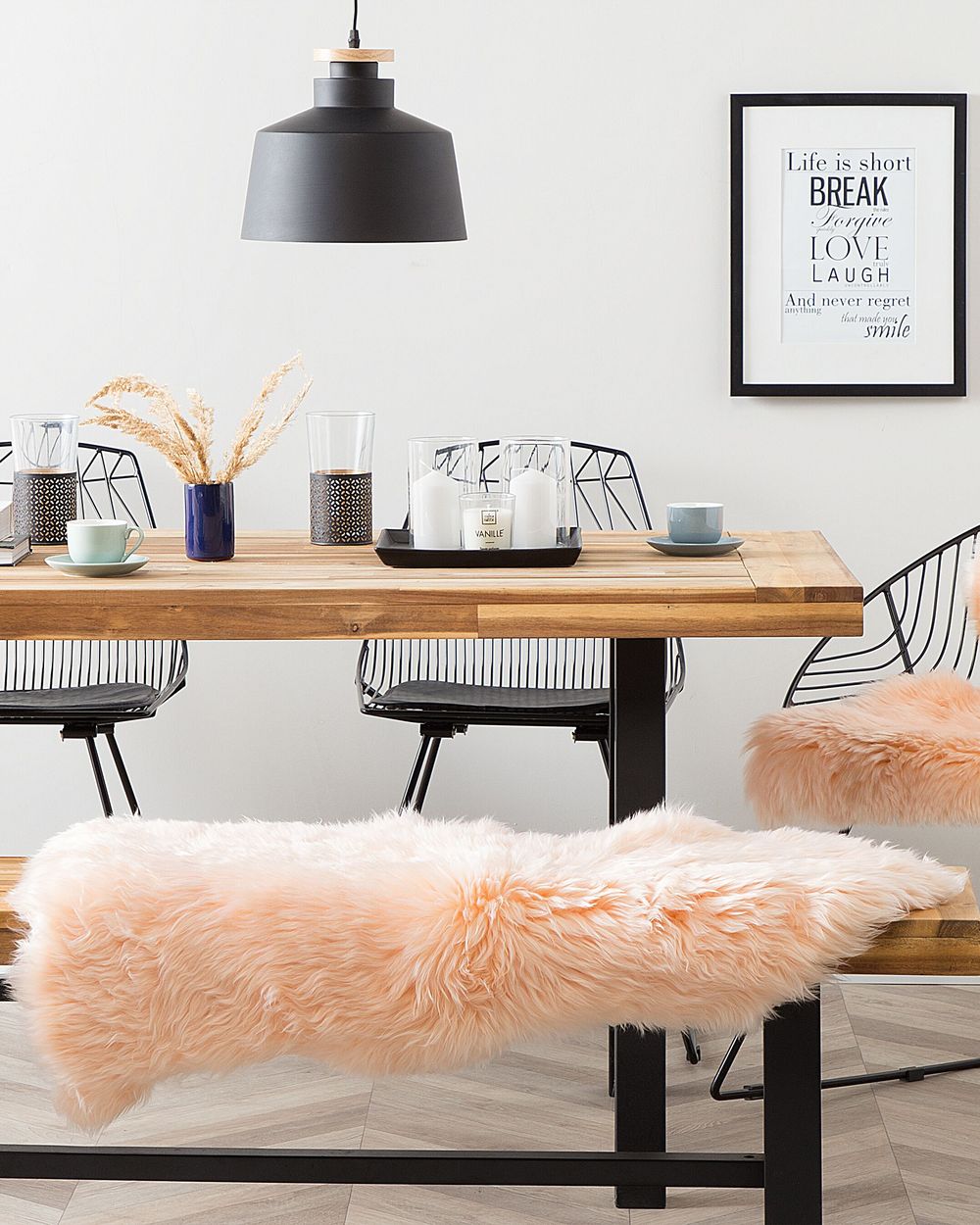Sheepskin Rug Peach Pink ULURU Beliani