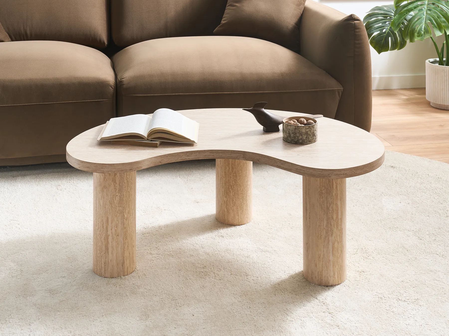 Coffee Table NOMA 52 cm 90 cm Travertine Effect Travertine Effect_1073154