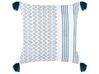 Cotton Cushion Geometric Pattern with Tassels 45 x 45 cm White and Blue TILIA_843284