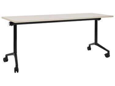 Folding Office Desk with Casters 180 x 60 cm Light Wood and Black CAVI