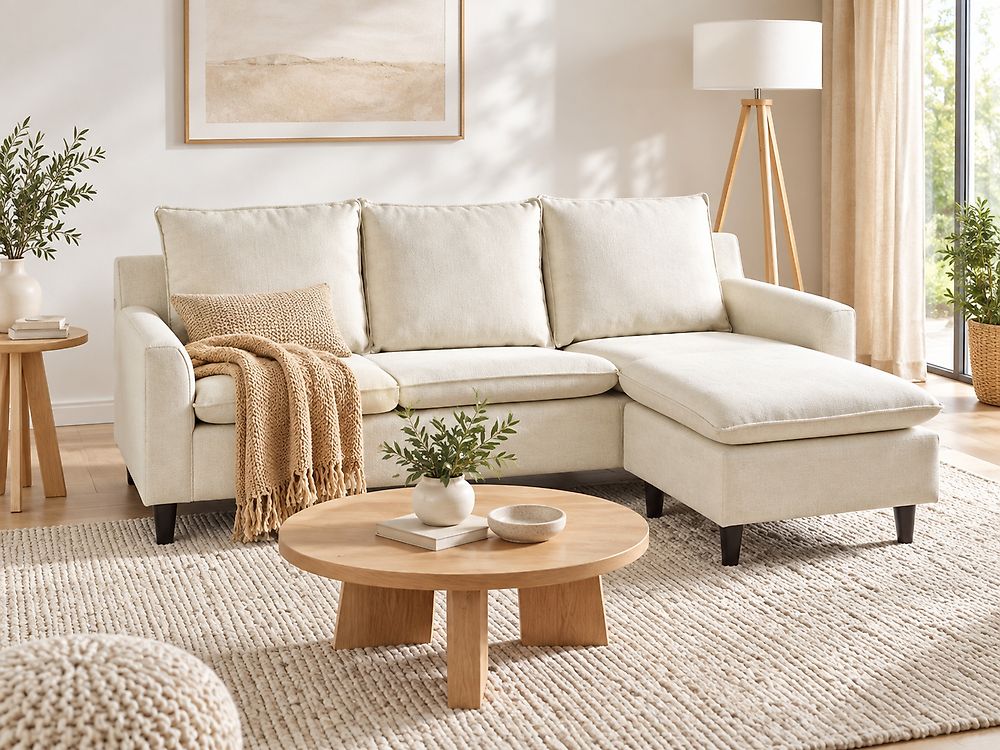 Ecksofa ELVENES Stoff Beige linksseitig