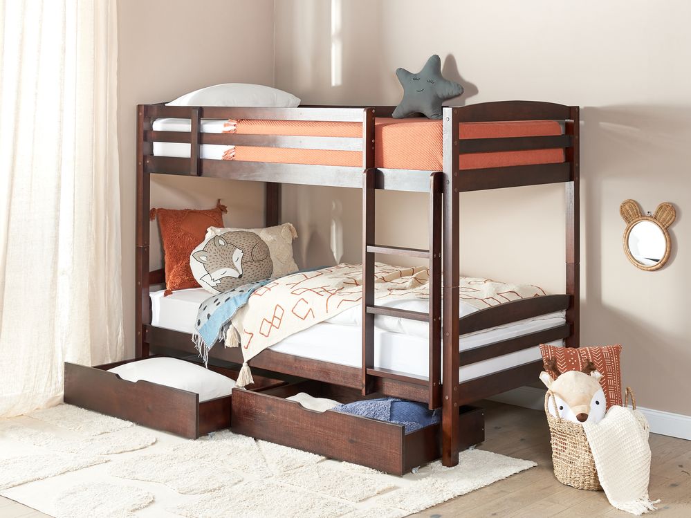 Wooden EU Single Size Bunk Bed with Storage Dark REGAT Beliani