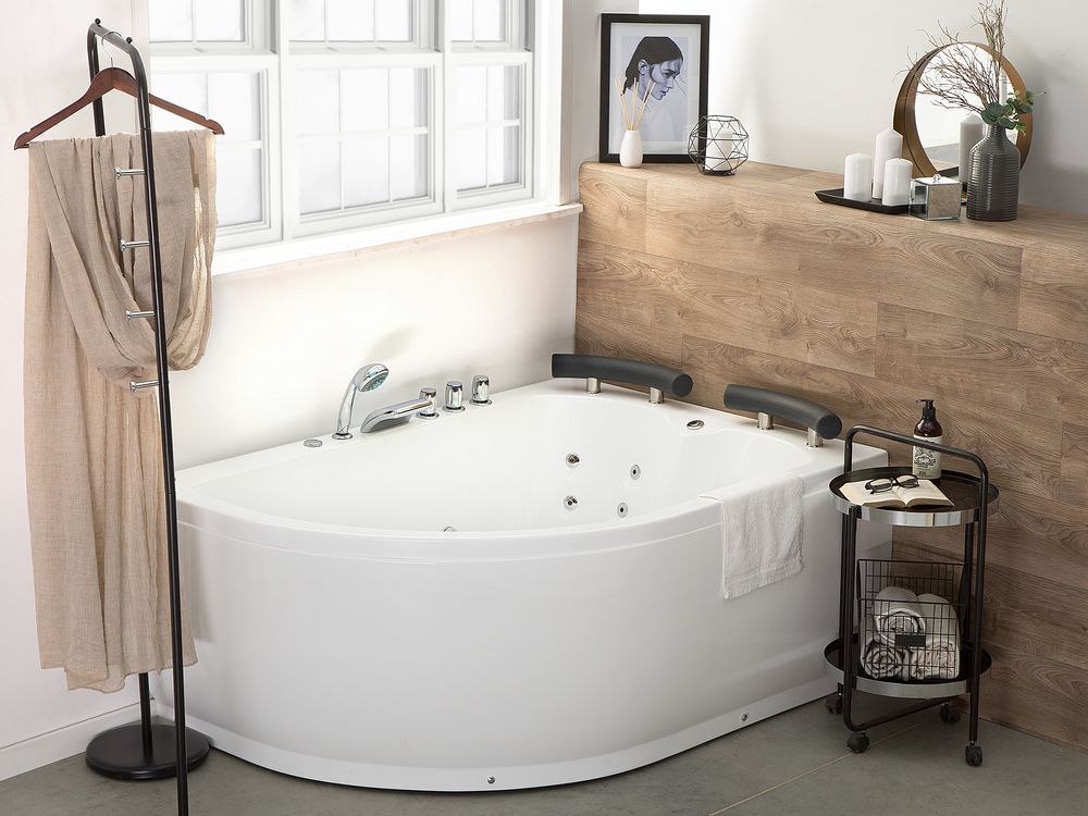 Corner Hot Tub with LED PARADISO 1580 x 1130 mm White Left Hand