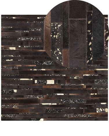 Tappeto patchwork vera pelle 200 x 200 cm nero e oro ARTVIN