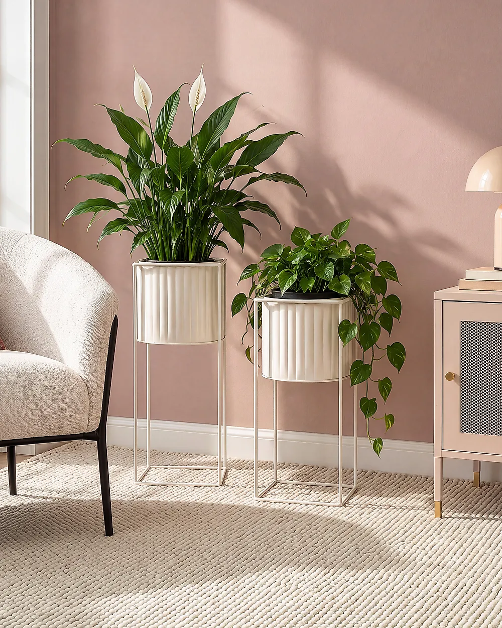Conjunto de 2 vasos de plantas com pés PULSATILLA 20/22 cm Metal Rosa pastel