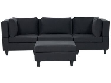 3-Seater Modular Fabric Sofa with Ottoman Black UNSTAD