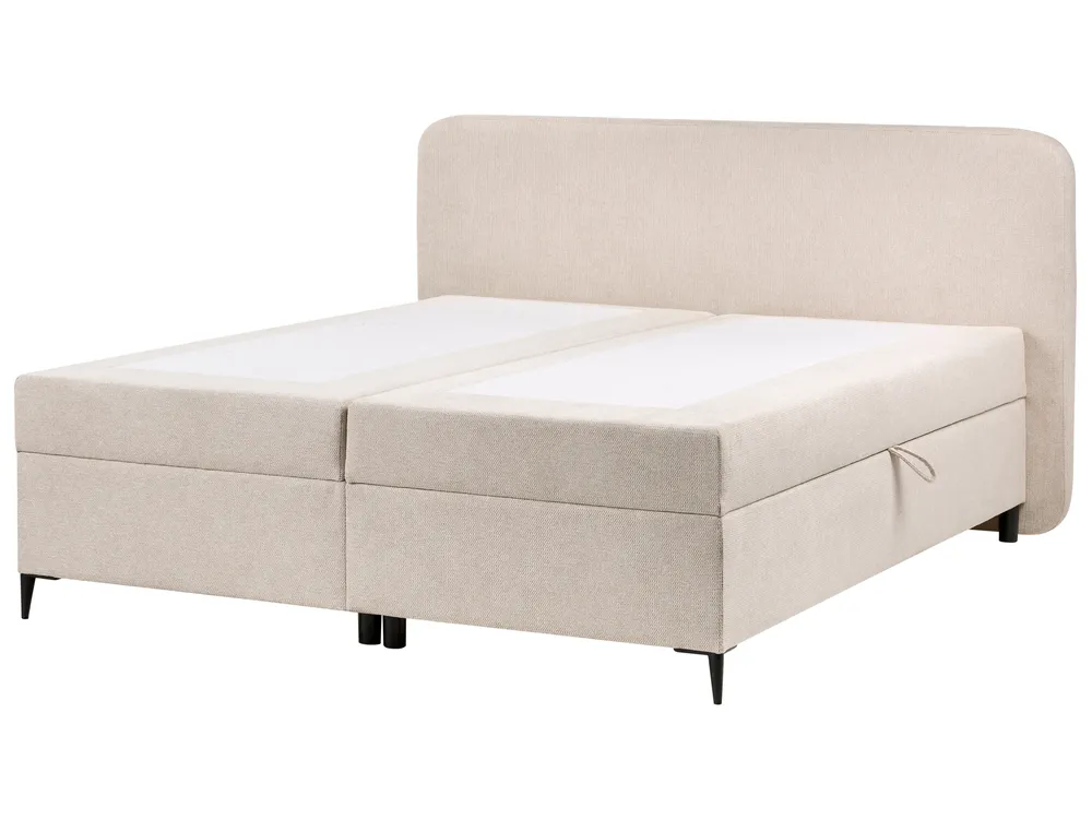 Divan Bed with Storage REGENT Fabric Light Beige 160 x 200 cm (EU King Size)_1065404