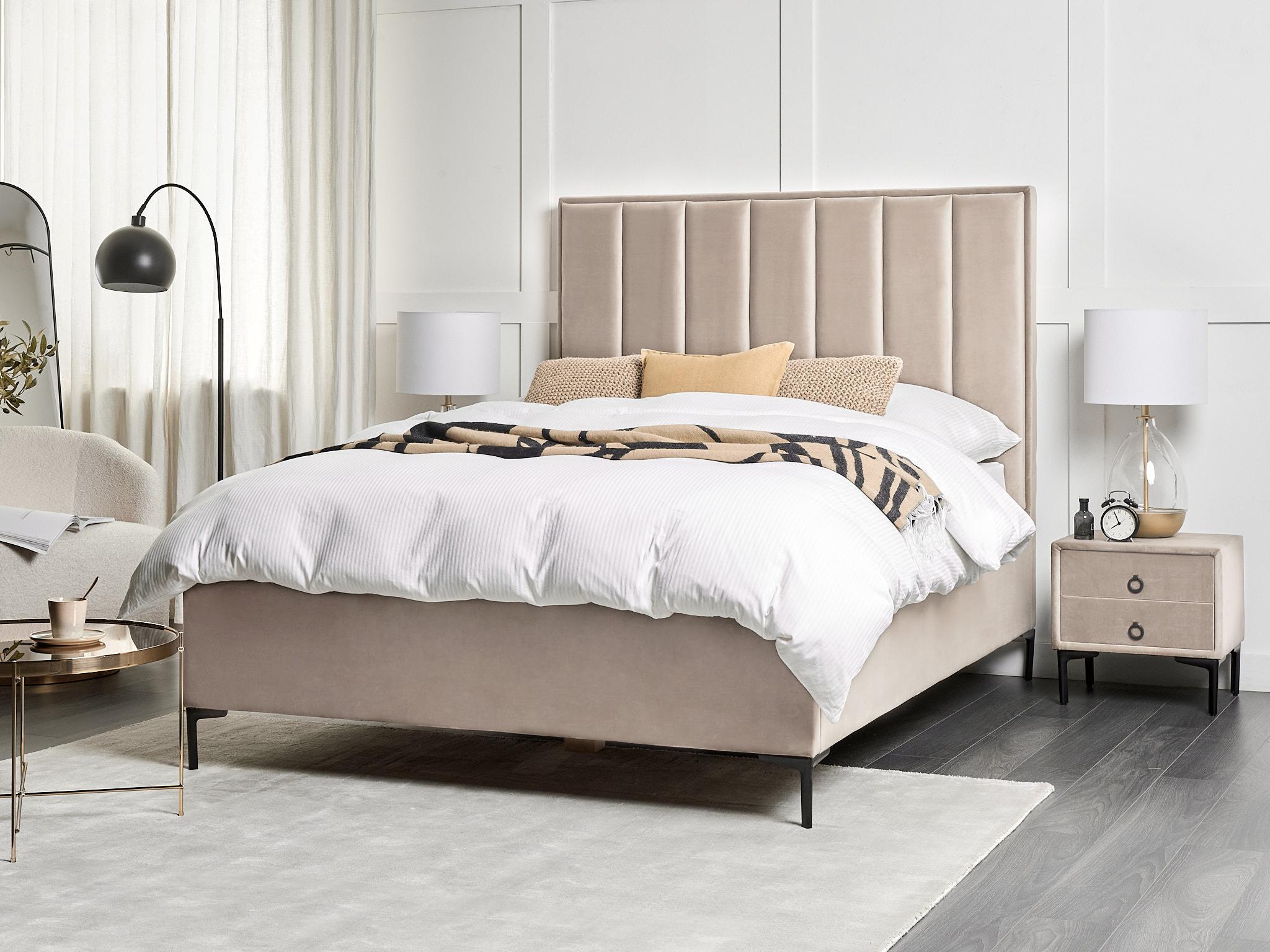 Bett mit Stauraum SEZANNE Samtstoff Taupe 140 x 200 cm_892493