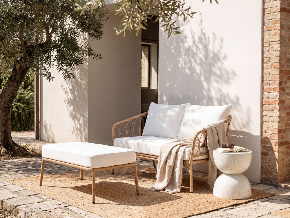 Garden Sofa 2 Seater FOLLO with Bench PE Rattan Light Brown