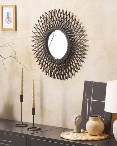 Rattan Sunburst Wall Mirror ⌀ 60 cm Black TAGOLU